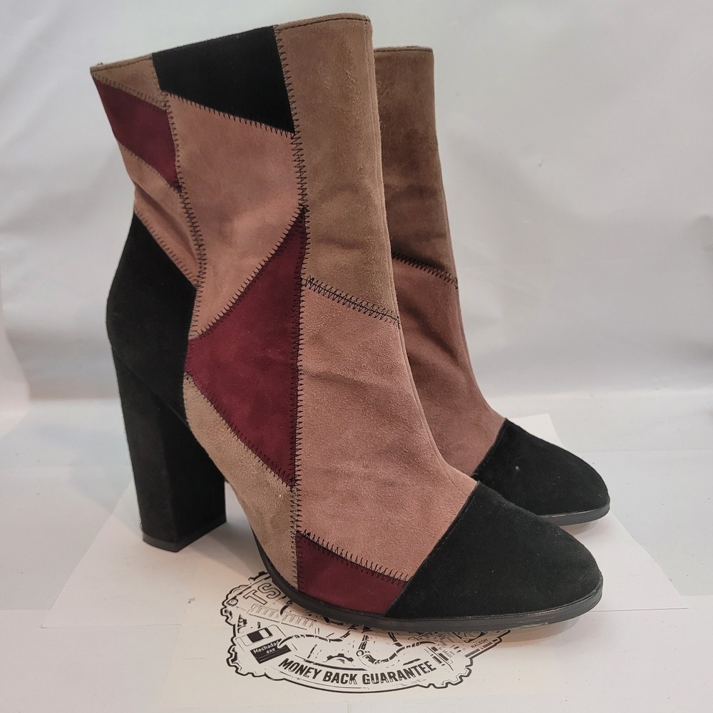 Zara Woman Suede Patchwork Ankle Boots Size 8 / 41 Made in Spain Block Heel